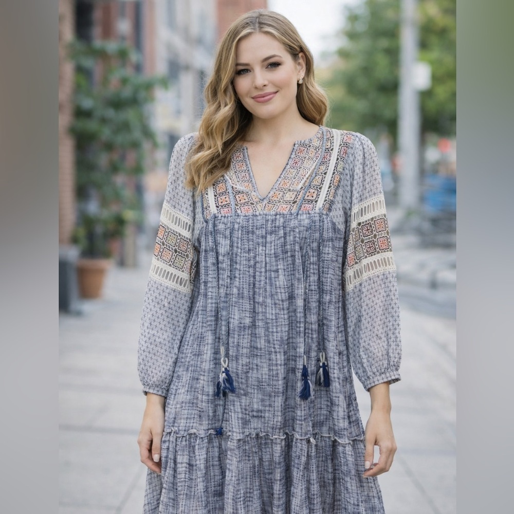 Hemant & Nandita High Low Blue Balloon Sleeve Dress